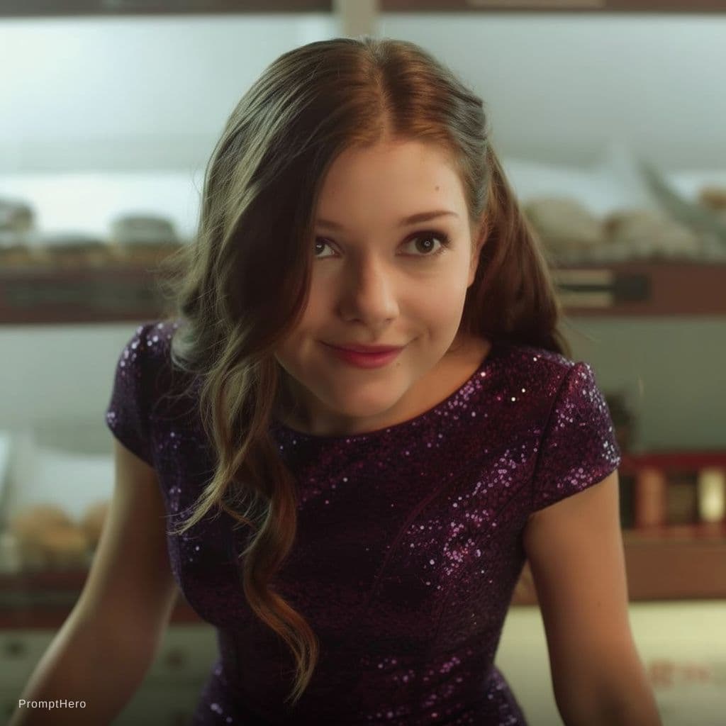 AI generated: Make this girl wear a stunning, sparkling, daring dress ready for dinner date