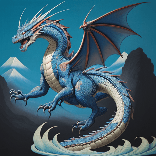 AI generated: A painting of a dragon on a blue background， airbrush painting by Kishi Ganku， shutterstock contest ...