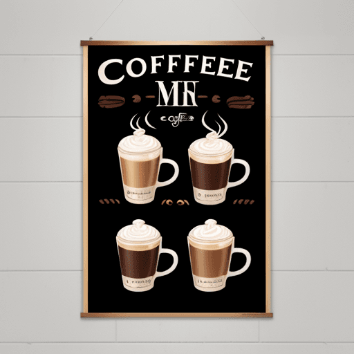 AI generated: a poster of coffee, have latte American style , in middle for decorate ,more cute