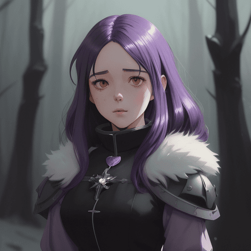 AI generated: prompt=Loona medieval character with shoulder-length purple hair cold fur clothes black eyes in autm...