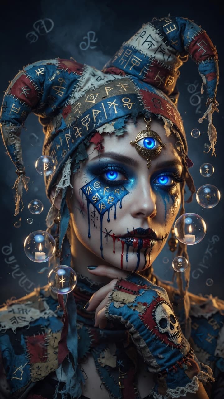 AI generated: A highly detailed cinematic portrait of a beautiful mysterious woman with glowing intense bright blu...