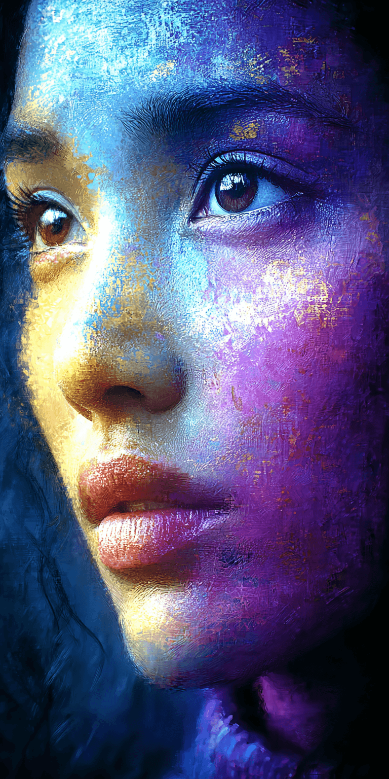 AI generated: a painting of a woman, in the style of brushstroke-intensive portraits, cinematic elegance, golden l...