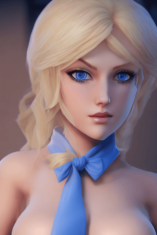 AI generated: most beautiful blonde womann with blue eyes, very large bare bust, enormous bust, massive bust, reve...