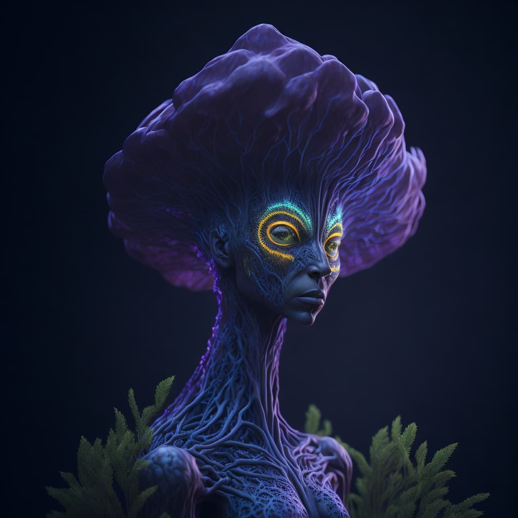 AI generated: biomorphic humanoid mushroom exuding an elegant and majestic aura,gentle glow, a vibrant gradient co...