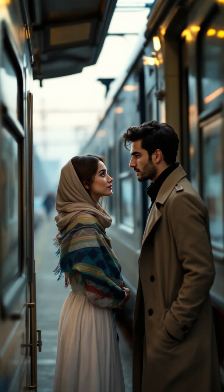 AI generated: Scene Description:
As the train begins to move, Niki (a young Iranian woman, delicate build, fair sk...