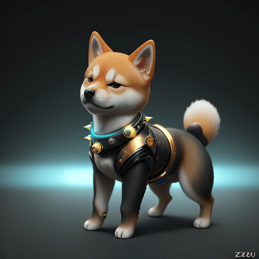 AI generated: a baby shiba inu dog with 5 soft spikes on its back, in the style of cyberpunk futurism, gold and az...