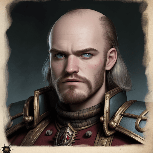 AI generated: A photograph styled  the universe of warhammer fantasy role play, of A short round man with matted h...