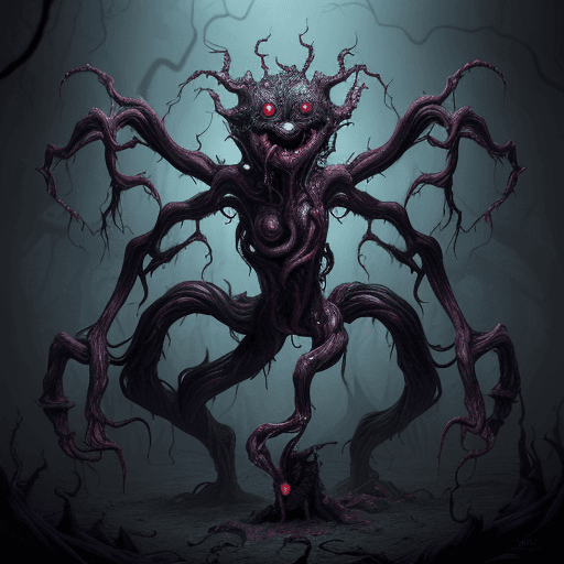 AI generated: In a twisted blend of supernatural and grotesque, a nightmarish digital pet takes form, its body an ...