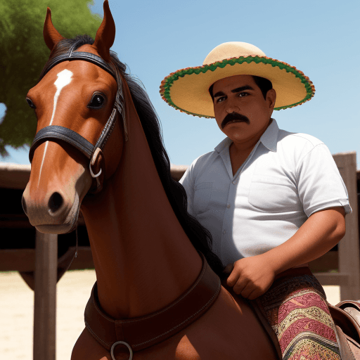 AI generated: mexican man is wearing underwear, and show his cock on the horse.