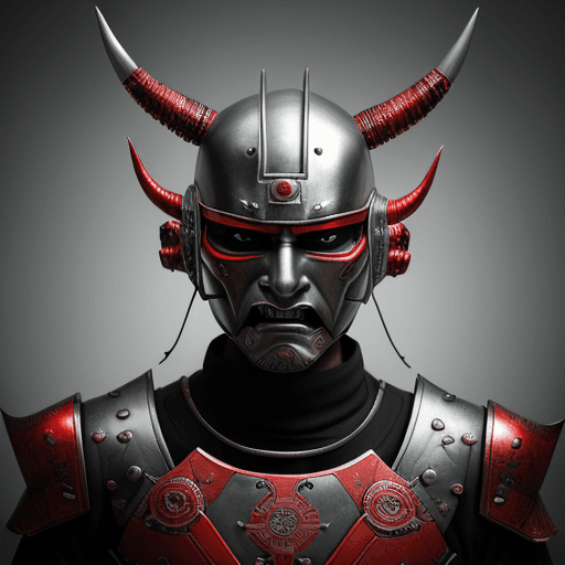 AI generated: Japanese samurai portrait, helmet
with horns, intricately sculpted, evil and scary mask, sun tzu war...