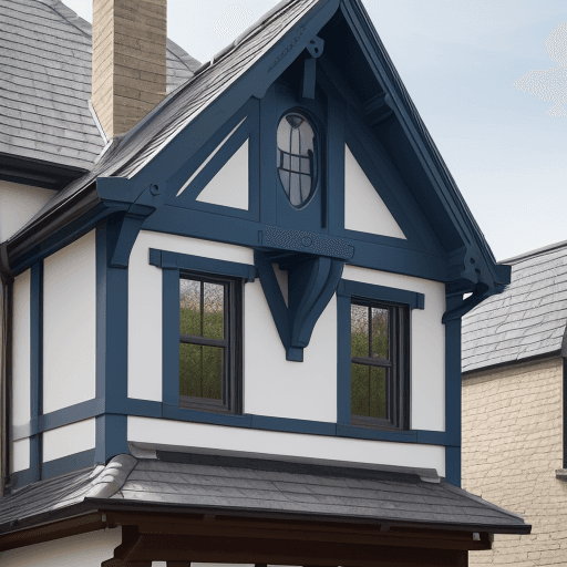 AI generated: photo of a aesthetic dormer window from outside the building with a color combination of blue white