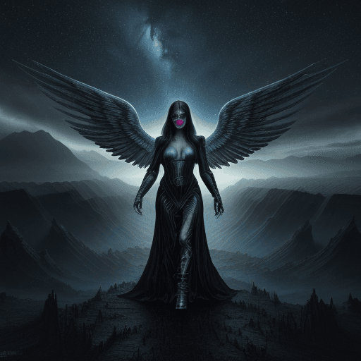 AI generated: Amazing,  awe-inspiring, Angel of death, dark, futuristic, deadly, Beautiful, Sad, beautiful fantasy...