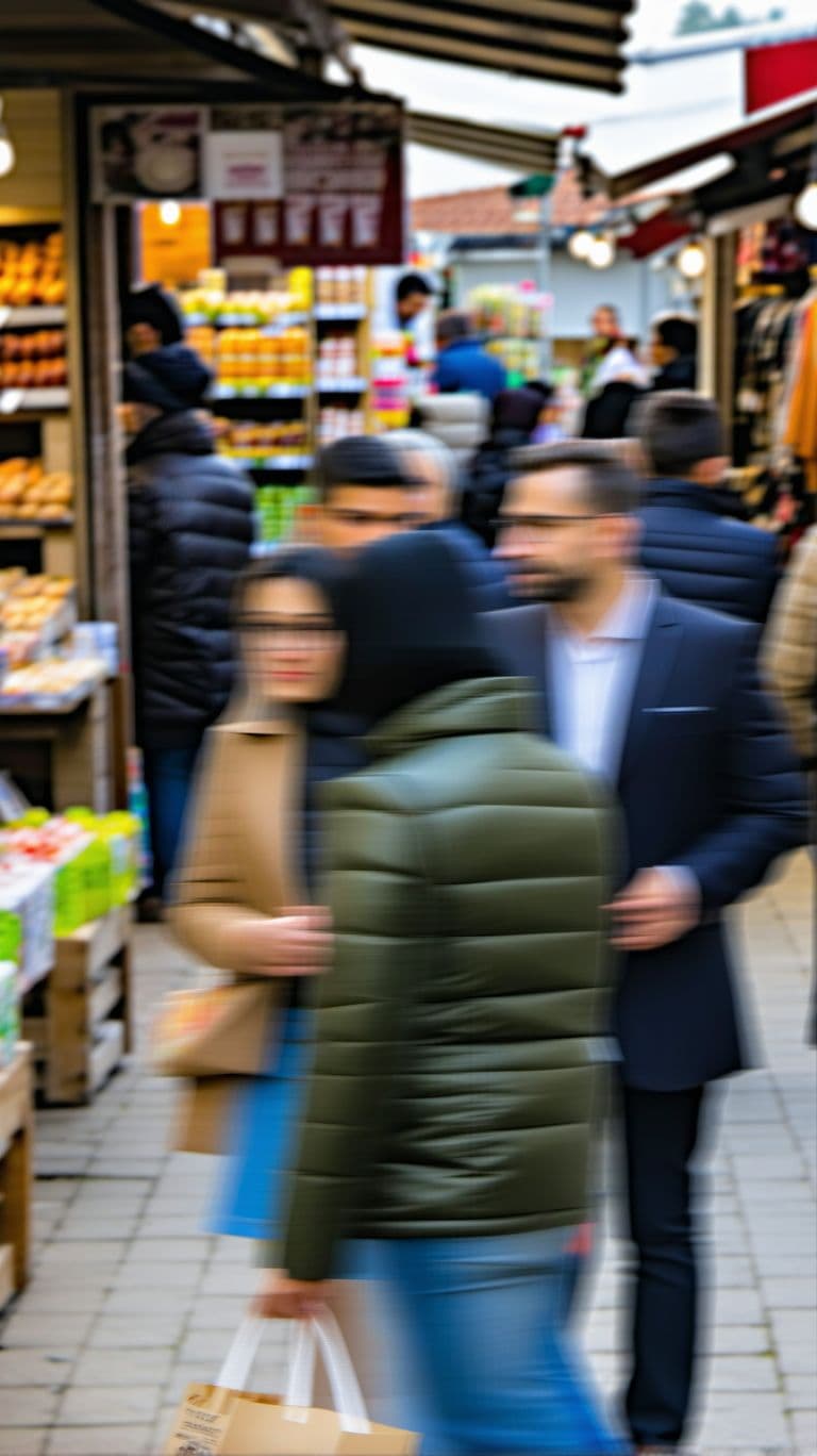 AI generated: and background blurry image that mixes the iranian market with persian people and german people and ...