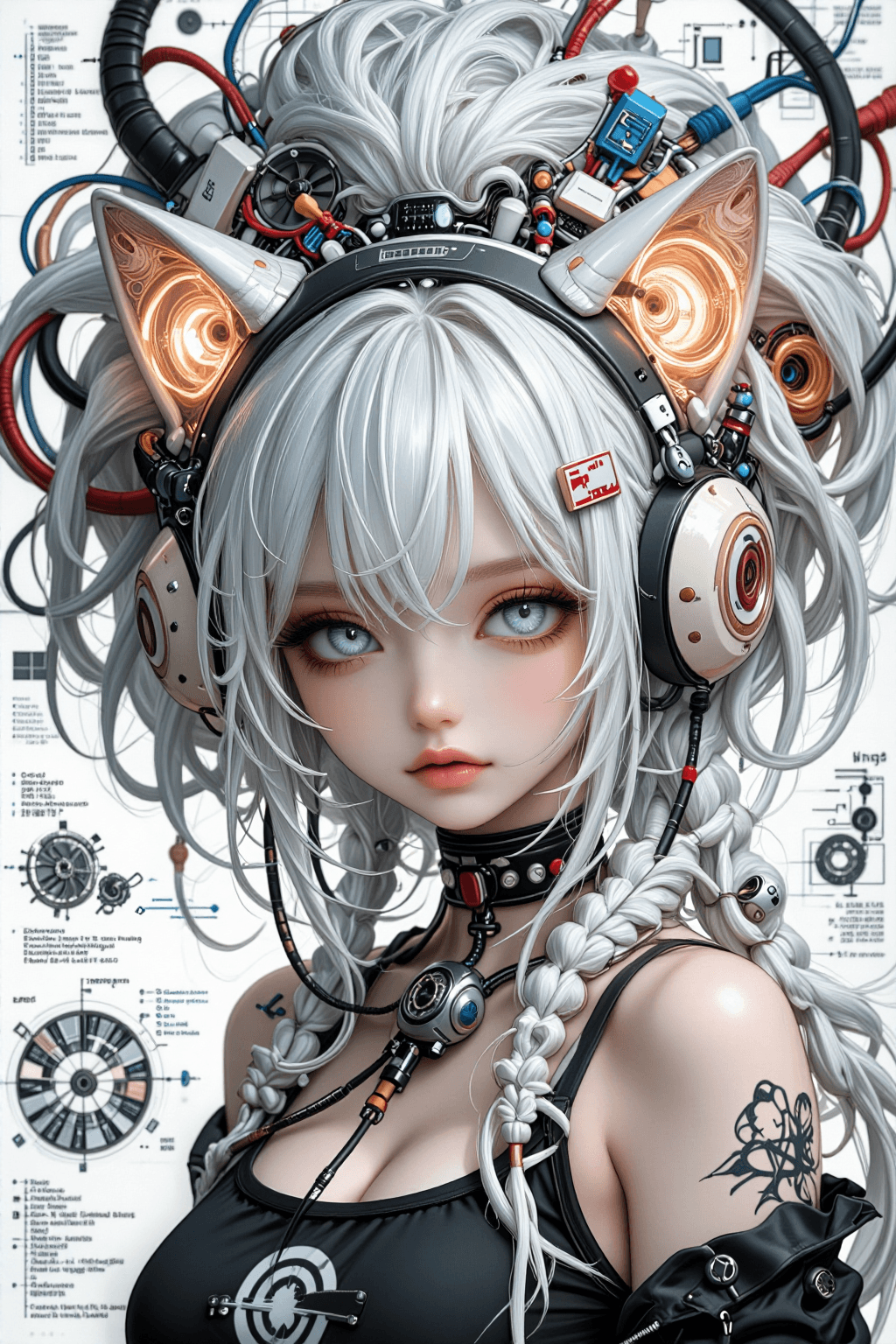 AI generated: A semi-realistic cyberpunk anime close-up portrait illustration of a young androgynous figure with l...