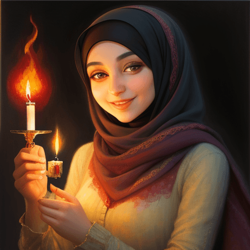 AI generated: A warm, impressionistic painting of a stunningly beautiful woman wearing a hijab and afghan smiling ...