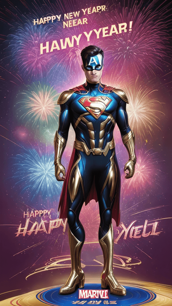 AI generated: New Year's greeting card emblazoned with (Happy New Year) using creative typography, integrated into...