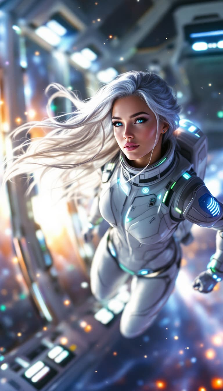 AI generated: Lyra "Aurora" Thorne from Star Command, radiates a serene, yet resolute confidence with her long, si...