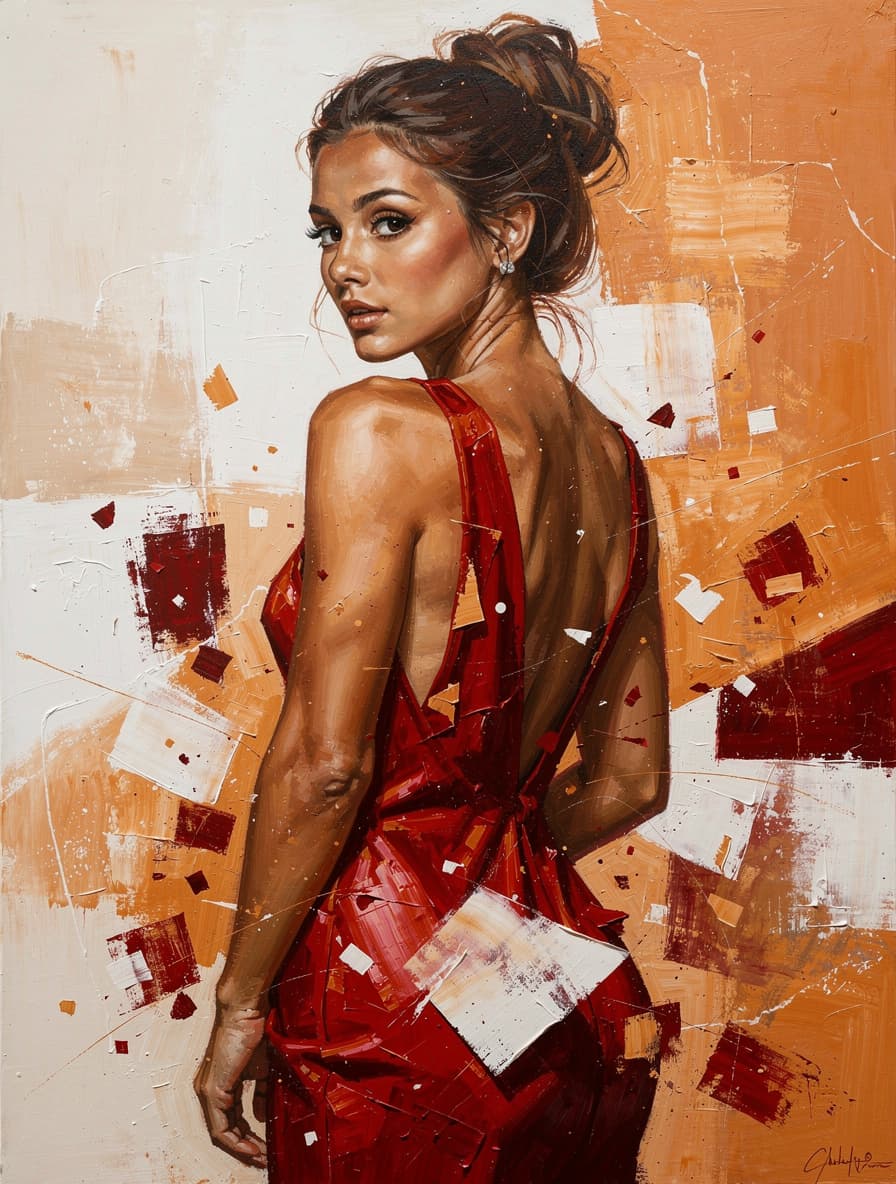 AI generated: An abstract painting of a woman with a contemporary style blending realism and abstraction. The woma...