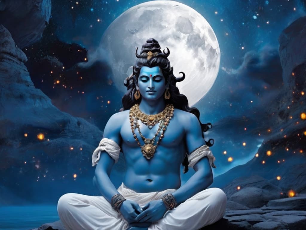 AI generated: In the cosmic stillness, Shiva, cloaked in the purity of white, stands as a living canvas of divine ...
