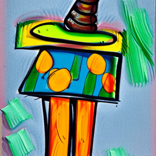AI generated: (child's drawing:1.4) of a ((top hat)), cartoon colored, bright sunny time, primary colors, yellow a...