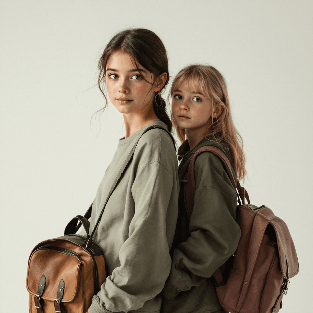 AI generated: Two photorealistic eleven-year-old girls, one taller with brown hair, the other shorter with blonde ...
