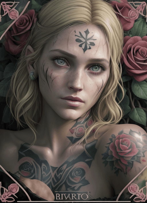 AI generated: Tarot card, Close up face shot of a beautiful woman looking at the camera, (((card title surrounded ...