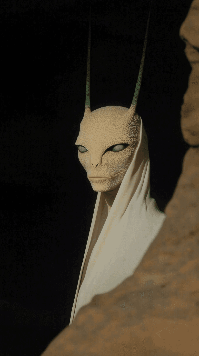 AI generated: close-up people from the Kingdom, alien creatures --chaos 10 --ar 9:16 --sref 1558173677 4244977961 ...