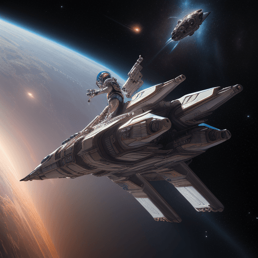 AI generated: the model is in space and is touching a spaceship intricate artwork, watch earth, octane render, tre...