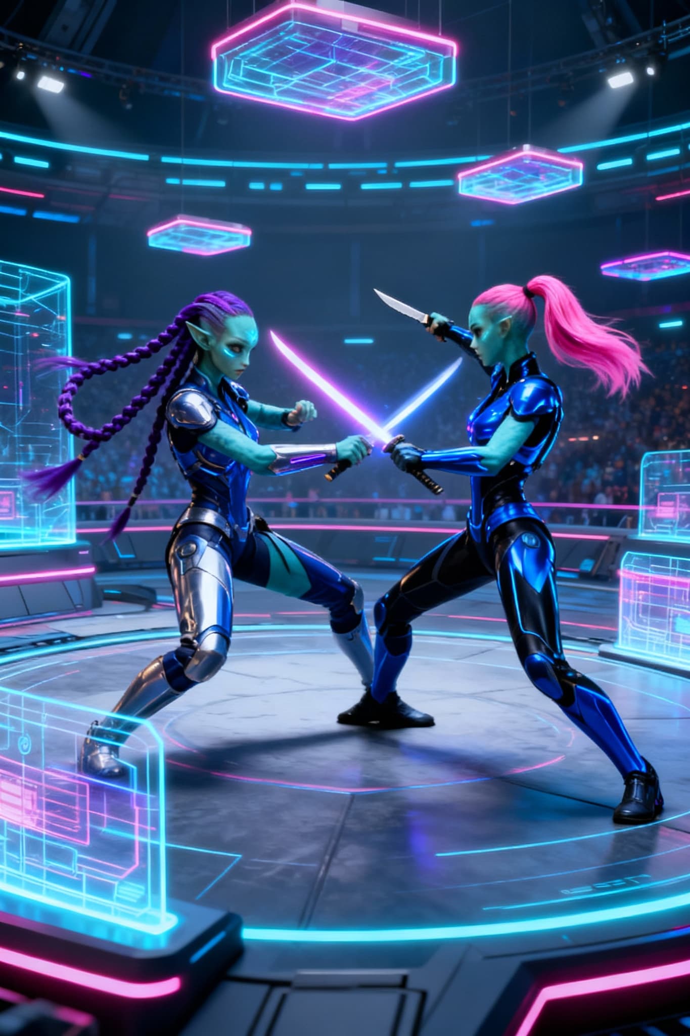 AI generated: By Right of Combat. Two females engaged in fierce combat. They do battle for the right to claim a ma...