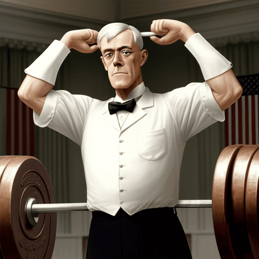 AI generated: President Woodrow Wilson, pumping iron