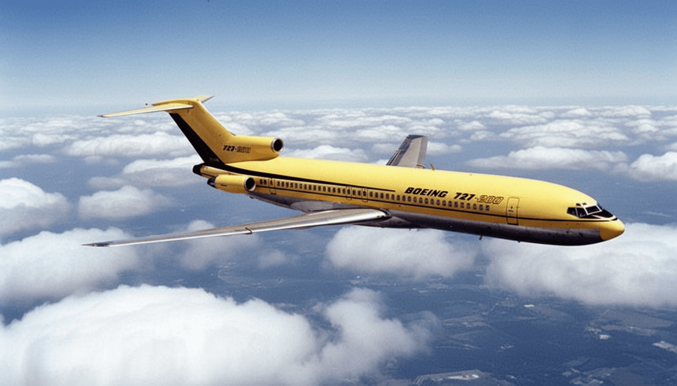 AI generated: 4K, UHD image of Continental airlines plane flying at noon through sparse clouds.