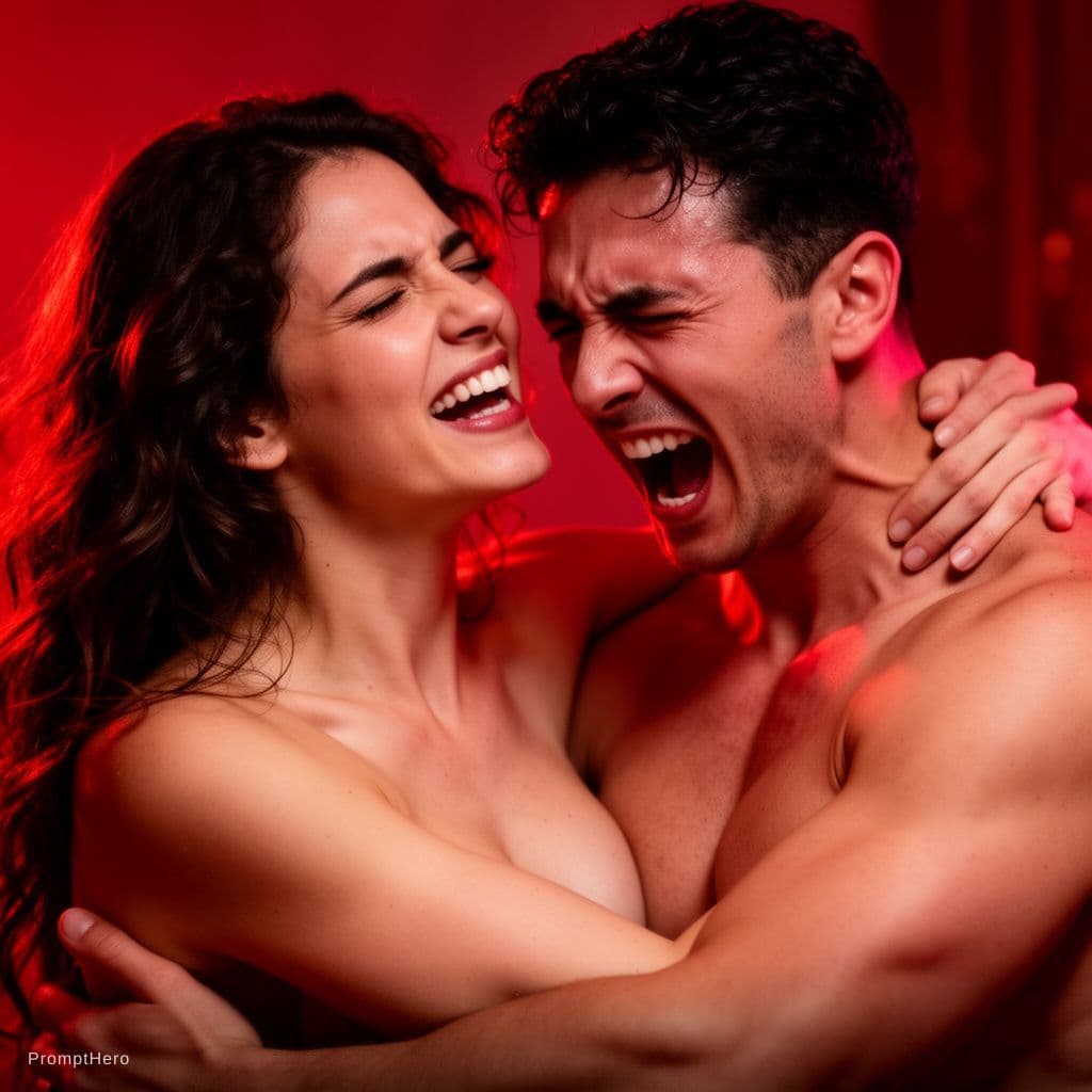 AI generated: Create a vibrant, romantic scene between two characters: one filled with intense passion, pleasure, ...