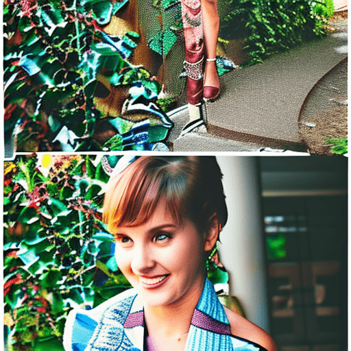 AI generated: A portrait of a young beautiful girl, smiling, Asymmetrical Cut hair style, fall dress, outdoor view...
