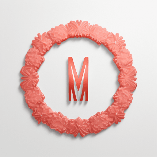 AI generated: create a High resolution modern and elegant logo in the shape of M with coral hair and wearing coral...