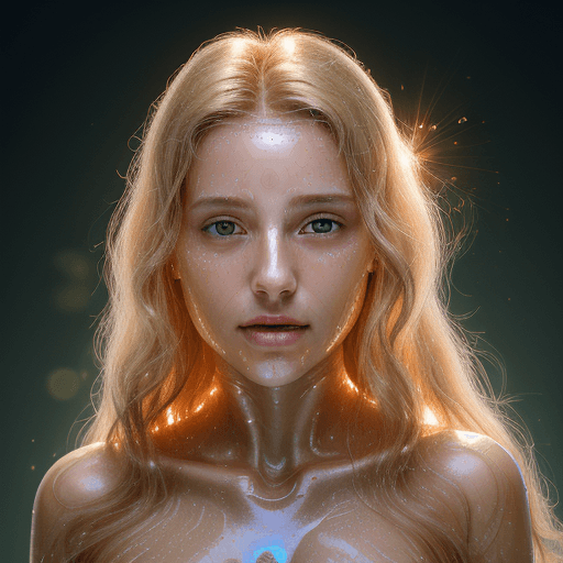 AI generated: A photorealistic 4K image of a woman with transparent, crystal-like skin, glowing from within with a...
