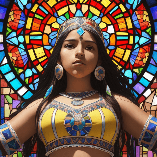 AI generated: Festival Latino, 2023, Hightstown, NJ, Rams, cheerleader, kids, stained glass art of goddess, mosaic...