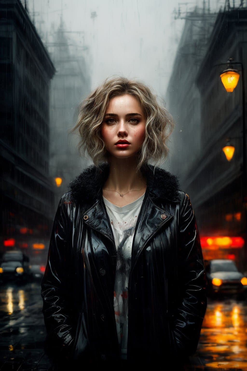 AI generated: portrait+ style City lights,after rain Painting by Artem Grunyka featuring a woman in A painting in ...