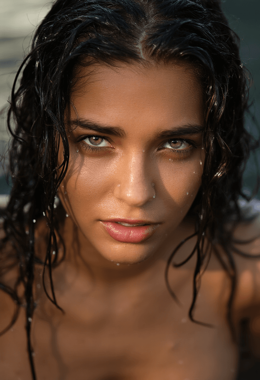 AI generated: Create a highly detailed, photorealistic portrait of a fit adult woman with striking green eyes and ...