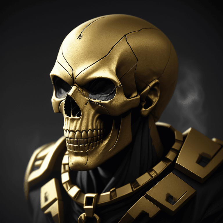 AI generated: Gold silver iron skull photographic cinematic