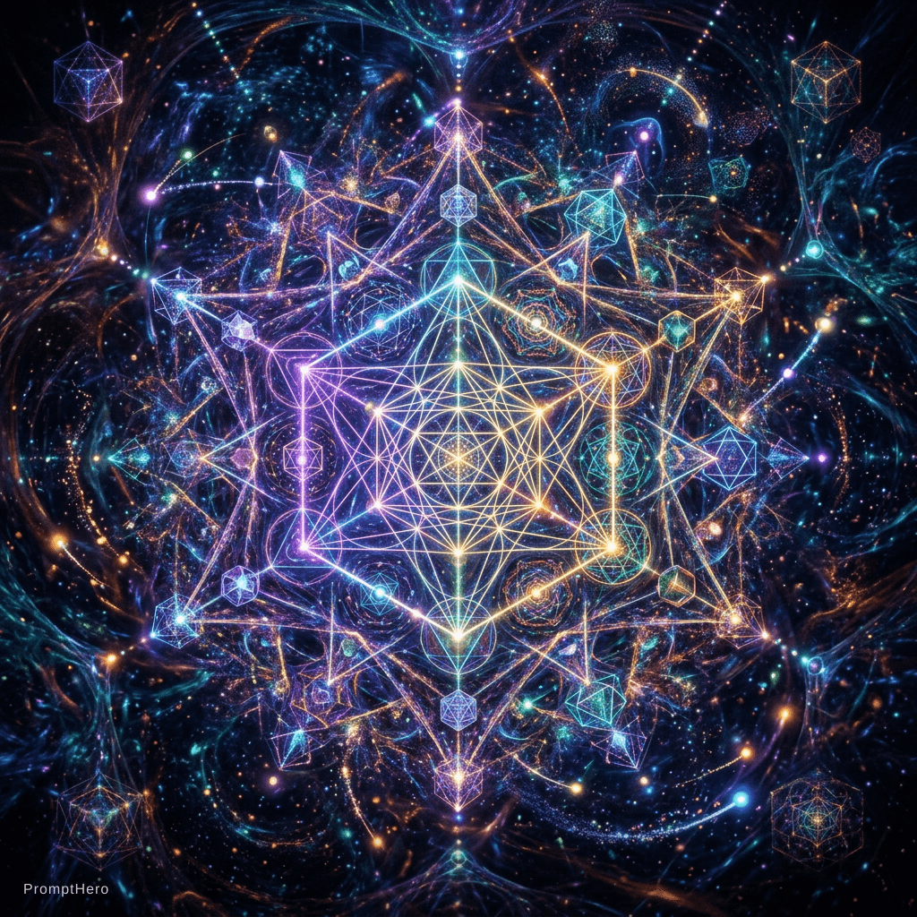 AI generated: Psychedelic. hidden geometry inside matter that dictates how reality works at the smallest scales. T...