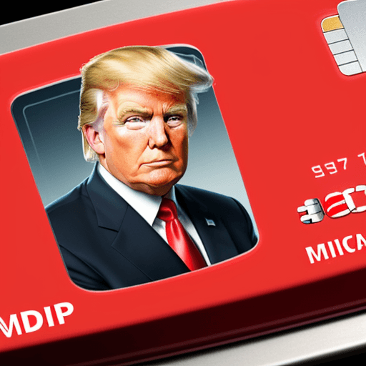 AI generated: A wide picture showing a credit card which has the face of Donald Trump on it