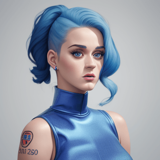 AI generated: Katy Perry, disposable photography of beautiful blue hair color model, 8k, photo realism, --ar 3:4