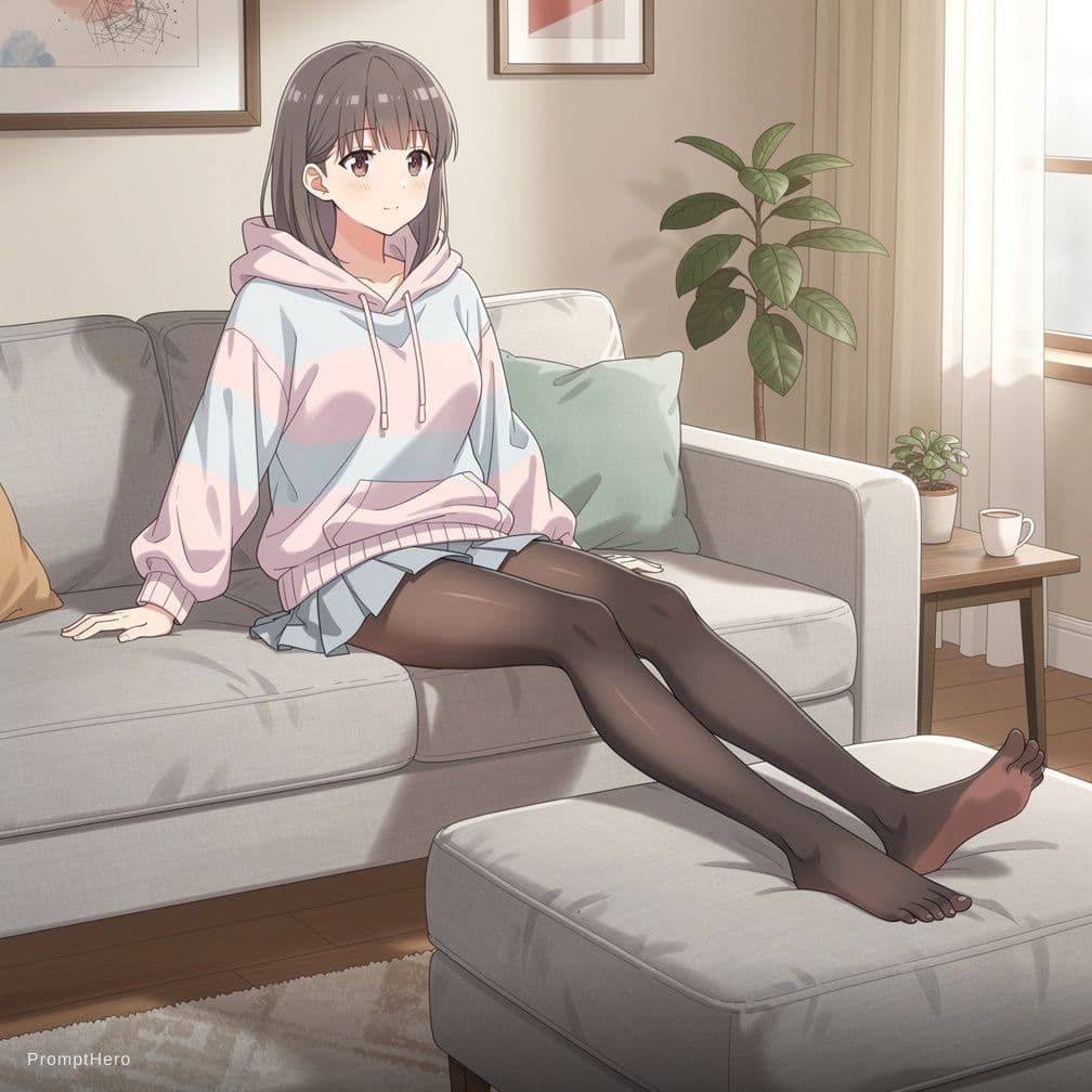 AI generated: Kozeki Ui,body stocking,feet up