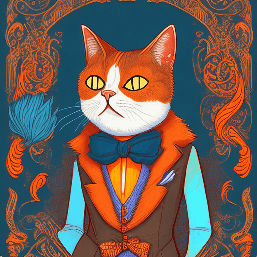 AI generated: illustration of an gentleman cat, in the style of 2d game art, cyan and orange, 32k uhd, necropunk, ...