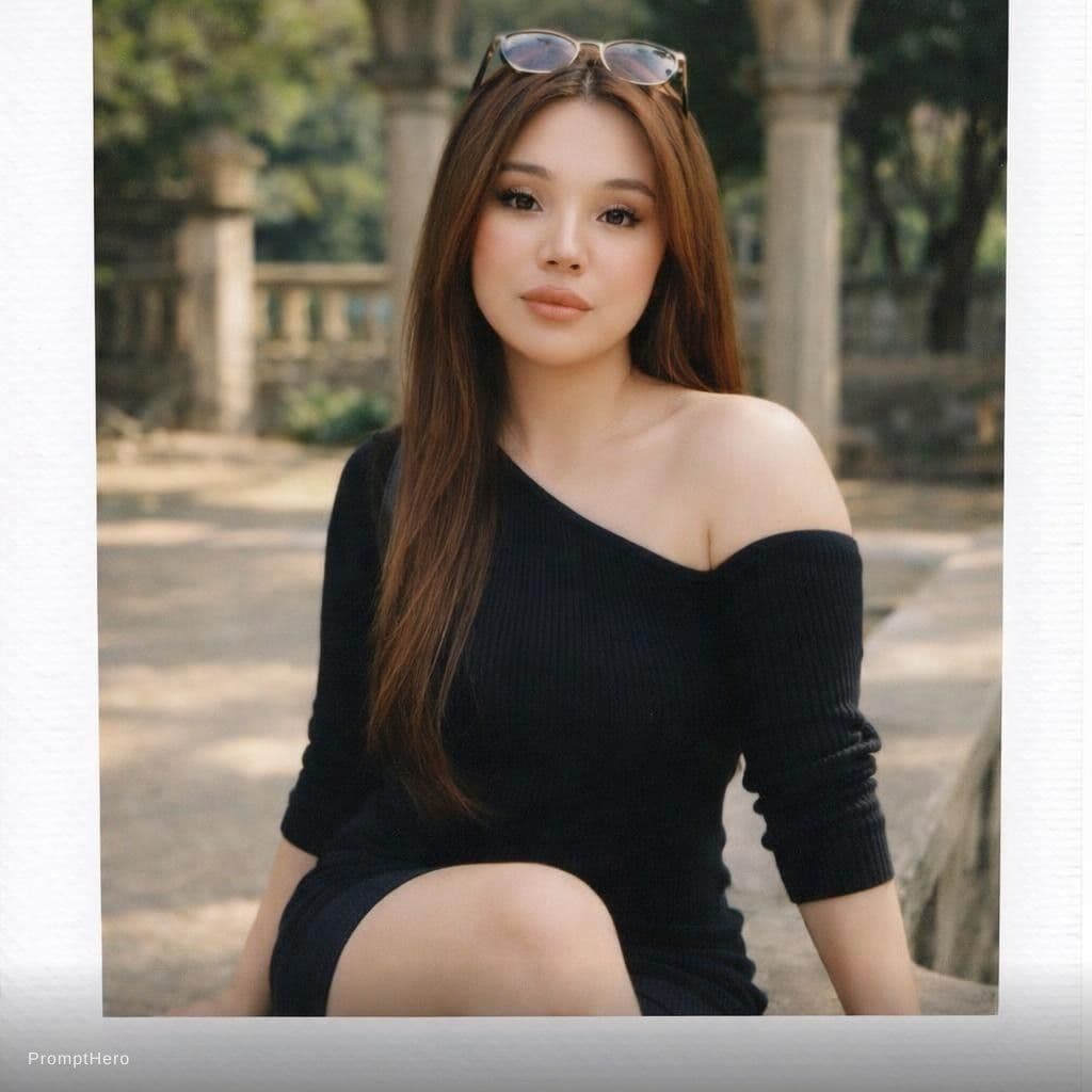 AI generated: polaroid photograph of an Asian model, sitting on the edge --chaos 75 --ar 1:2 --raw --profile we14m...