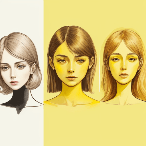 AI generated: illustration, women, three, yellow,  -- 9:16