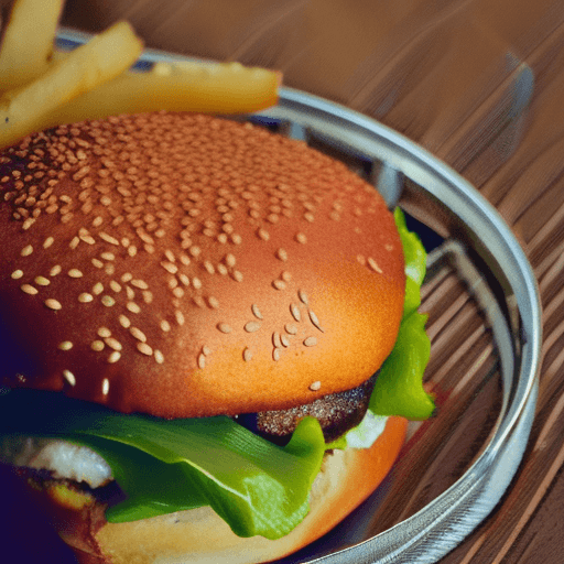 AI generated: A close-up of a gourmet burger with a juicy beef patty, melted cheese, lettuce, tomato, and a sesame...