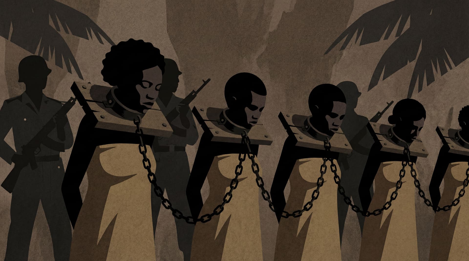 AI generated: Create in Malika Favre Art style: African Congolese Women were often kept in neck yokes—heavy wooden...