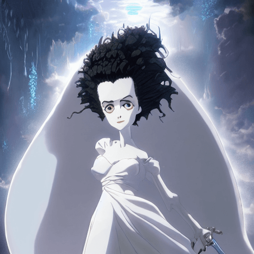 AI generated: bride of frankenstein, anime, ultra-detailed, white background, HD design by makoto shinkai, Granblu...