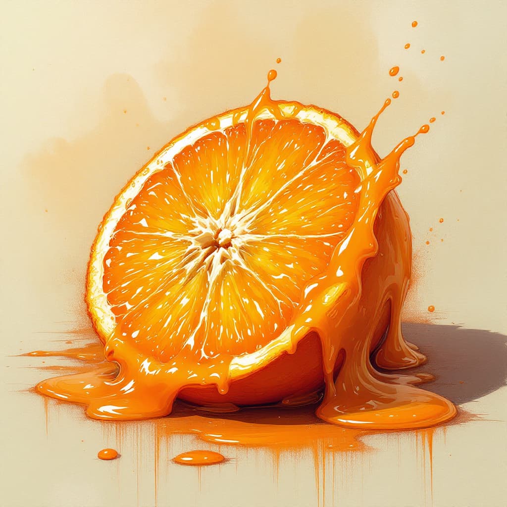 AI generated: A painting of a melting orange.
